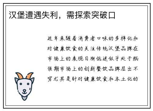 汉堡遭遇失利，需探索突破口