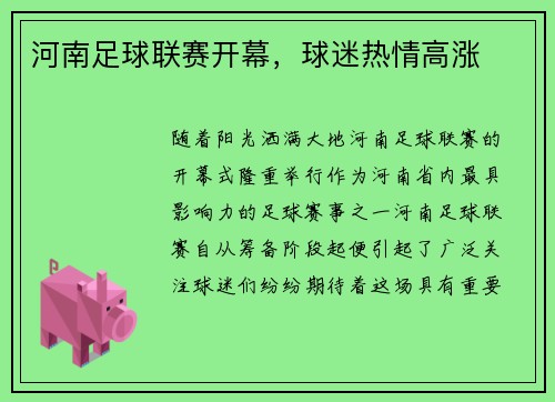 河南足球联赛开幕，球迷热情高涨