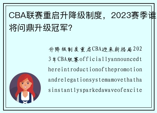 CBA联赛重启升降级制度，2023赛季谁将问鼎升级冠军？
