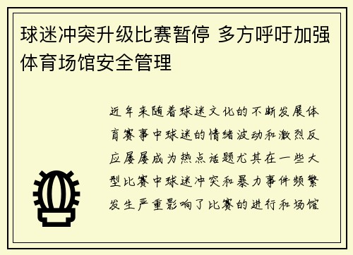 球迷冲突升级比赛暂停 多方呼吁加强体育场馆安全管理